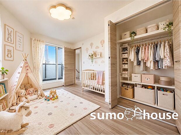 【居室】豊富な収納と明るい日差しが嬉しい、お子様の笑顔が溢れる子供部屋。(本画像はCGで作成しており、実際に現地に家具・家電はおかれておりません。また価格に家具・家電は含まれておりません)