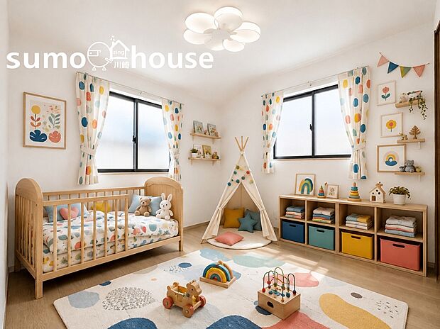 【居室3】可愛らしいキッズルームにも最適。お子様の成長を温かく育む明るいお部屋です。（本画像はCGで作成しており、実際に現地に家具・家電はおかれておりません。また価格に家具・家電は含まれておりません）