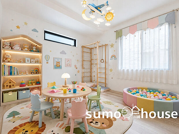 【リビング以外の居室】ポップな色合いが可愛いキッズルーム。アスレチック感覚で毎日楽しく遊べる夢の空間。（本画像はCGで作成しており、実際に現地に家具・家電はおかれておりません。また価格に家具・家電は含まれておりません）