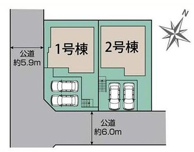 【全体区画図】１号棟　４，１９０万円（商談中）
２号棟　３，９９０万円
