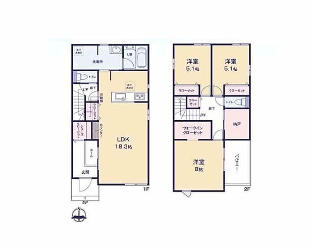 【3LDK+S】SICやWIC、リビングの収納付きの収納豊富な間取り♪リビング学習にも使えるカウンター付き♪収納やテレワークルームにも使える納戸♪洗面室は広めに確保♪お洗濯も快適♪