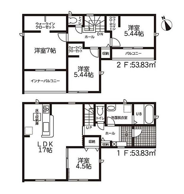 【4LDK】対面式キッチン仕様で約１７帖リビング♪主寝室は約７帖の広々プライベート空間♪WICがあり、各所・各居室にも収納充実♪陽当り良好な南側バルコニー♪
