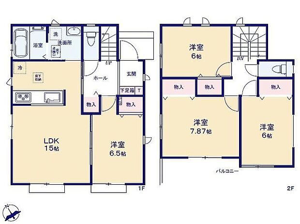 【4LDK】対面式キッチン仕様の約１５帖リビング♪
LDKと洋室を一体できる人気の間取り♪
各所・各居室に収納スペース充実♪
２部屋から出入りできる日当たり良好な南側バルコニー♪
