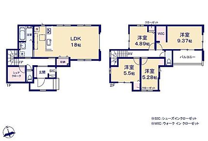 対面式キッチンで折上天井仕様の約１８帖リビング♪
居室４部屋あり、使用用途多数♪
シェアクロークやWIC、SICがあり、各所に収納スペース充実♪
日当たり良好な南側バルコニー♪ 