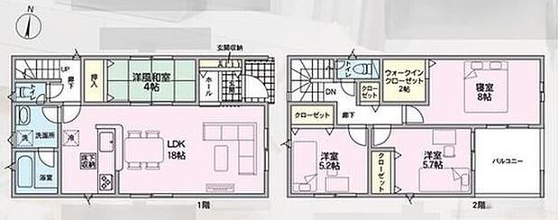 【4LDK】対面式キッチン仕様の約１８帖リビング♪
全居室収納付き♪
リビングに隣接した洋風和室はお子様のお昼寝場所にも◎♪
日当たり良好な南東側バルコニー♪