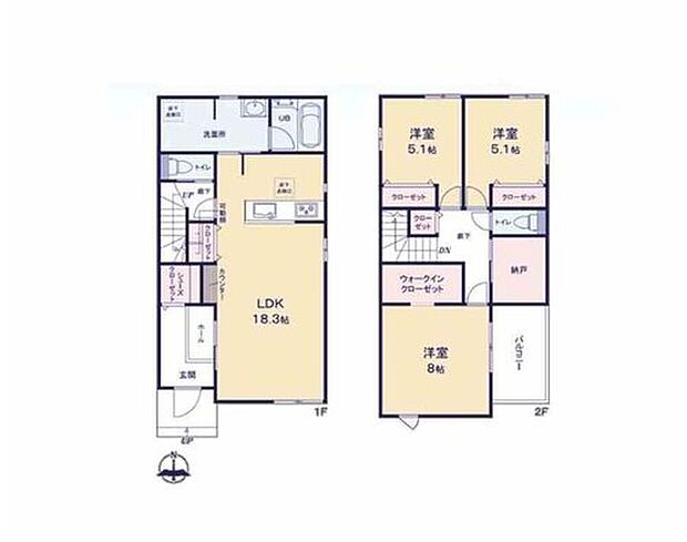 【3LDK+S】SICやWIC、リビングの収納付きの収納豊富な間取り♪
リビング学習にも使えるカウンター付き♪
収納やテレワークルームにも使える納戸♪
洗面室は広めに確保♪お洗濯も快適♪