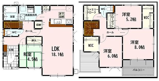 1階の和室は客間にピッタリ、2階に家族それぞれのマイルームを持てる4LDKの間取りです