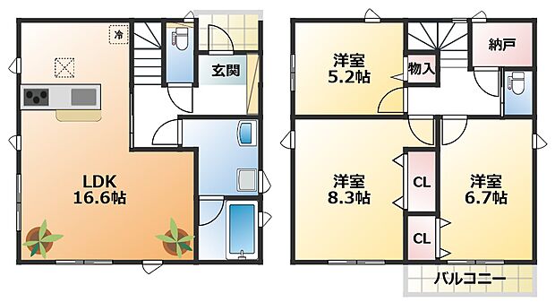 南向きで陽当たりの良い間取りです