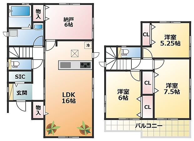 南向きで陽当たりの良い間取りです