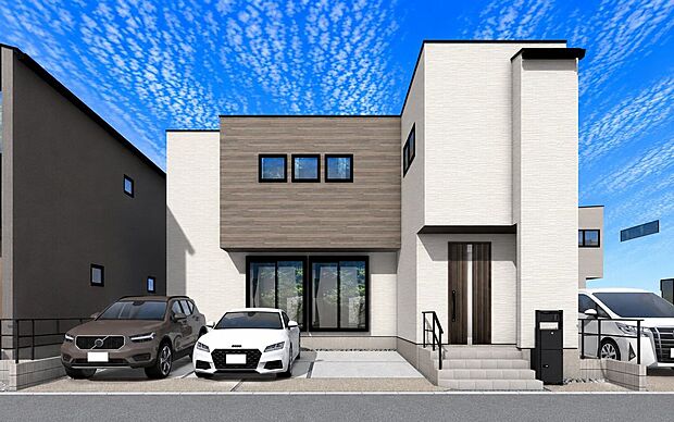 【外観パース図】『現地案内予約受付中』アールギャラリー安城市横山町の家外観パース D号棟未完成物件の為、モデルハウスへのご案内も致します。お気軽にお問合せ下さいませ。