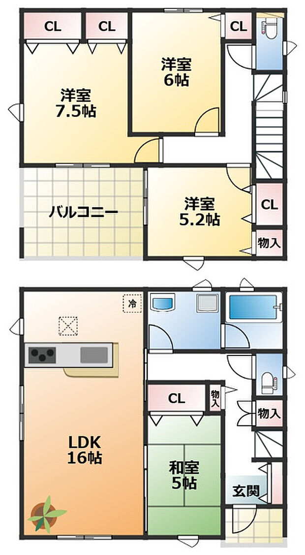 南向きで日当たり良好な間取りです