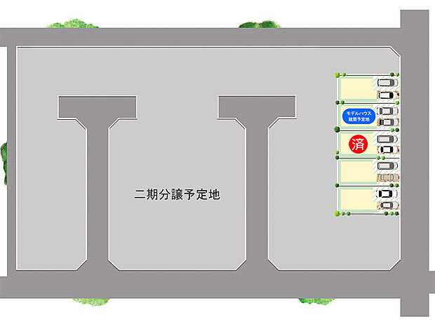 全棟カースペースに並列2台駐車可能(車種による)。多彩な区画の中からお好みでセレクト可能。ライフスタイルに合った土地をご検討いただけます。