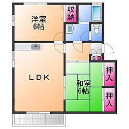 JR阪和線 下松駅 徒歩8分の賃貸アパート 1階2LDKの間取り