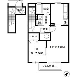 リヴェールβ 2階1LDKの間取り