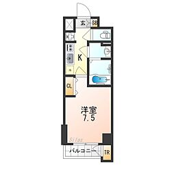 グラマシー京都 9階1Kの間取り