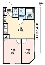 エクセラン竹ノ塚 3階2DKの間取り