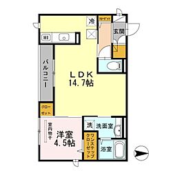 JR福知山線 川西池田駅 徒歩11分の賃貸アパート 1階1LDKの間取り