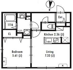 プライマル中野新橋 2階1LDKの間取り