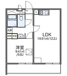 レオパレス多摩川 3階1LDKの間取り