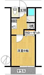 ヴィレッジハイツ 2階1Kの間取り