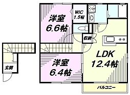 JR中央線 西八王子駅 徒歩20分の賃貸アパート 2階2LDKの間取り
