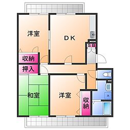 コスモコート岸豊A 3DKの間取図画像