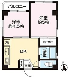カーサ安田 5階2DKの間取り