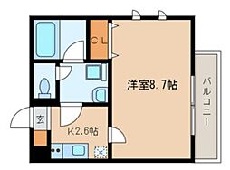 パルス中台 2階1Kの間取り