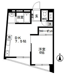 国分寺S.S.マンション 1DKの間取図画像