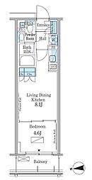 パークアクシス新宿百人町 2階1LDKの間取り