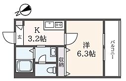 グラン　シャリオ松原 205 2階1Kの間取り