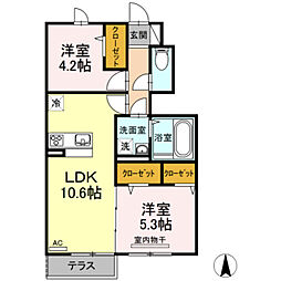 フルール上鷺 1階2LDKの間取り