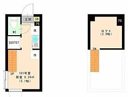 エスペランサ 平井 1階ワンルームの間取り