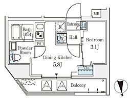 クラリティア文京湯島 7階1DKの間取り