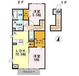 京王線 高幡不動駅 徒歩5分の賃貸アパート 2階2LDKの間取り