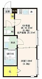 クリエボヌール 1DKの間取図画像