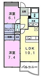 パイン・ヒルズ弐番館 2LDKの間取図画像