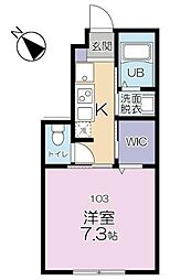 エスパーダひばりが丘 1階1Kの間取り