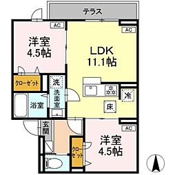 セレスティア栗原 3階2LDKの間取り