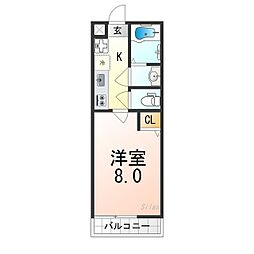 フラッティ烏丸十条 2階1Kの間取り