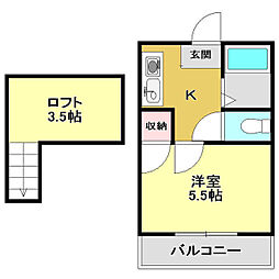 イースト 1Kの間取図画像