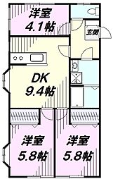 第3竹見荘 1階3DKの間取り