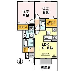ミル・クレール アネックス A棟 1階2LDKの間取り