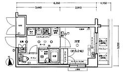 エクセリア神楽坂 2階1Kの間取り
