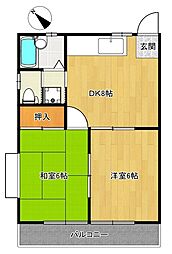 サンハイツ酒井 2DKの間取図画像