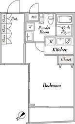 ミリアレジデンス桜新町 2階1Kの間取り