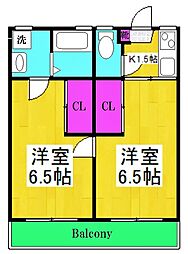 多摩川レジデンス 2Kの間取図画像