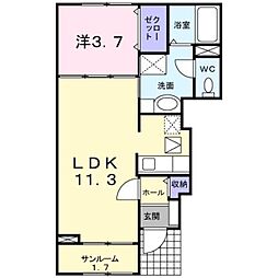 プライア五月1 1LDKの間取図画像