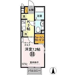 ルミエール II 2階1Kの間取り