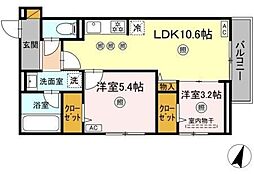 ディーシンシア 3階2LDKの間取り